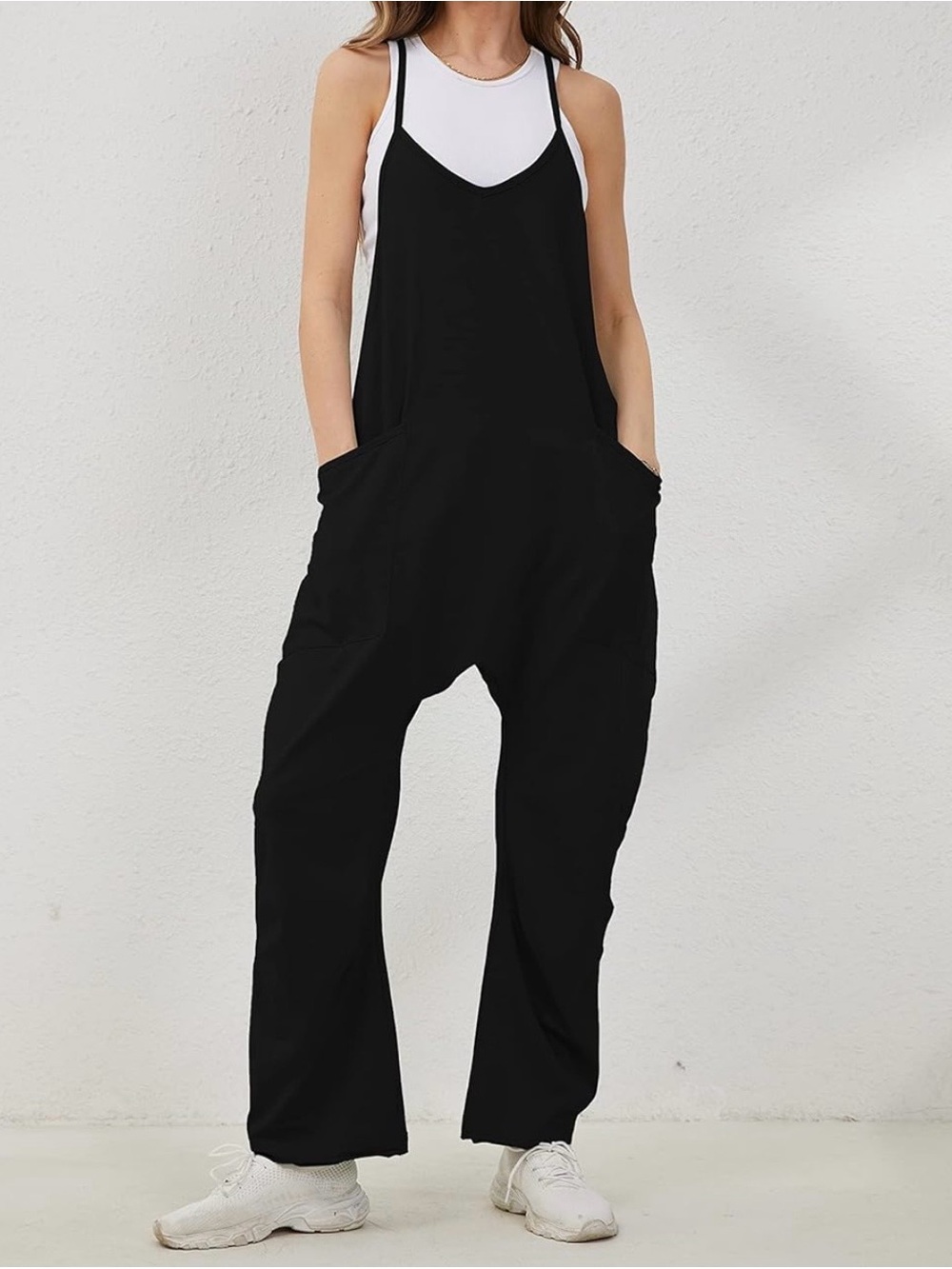 New Lentta Women's Causal Jumpsuit V Neck Sleeveless Harem Overalls Black Sz XXL